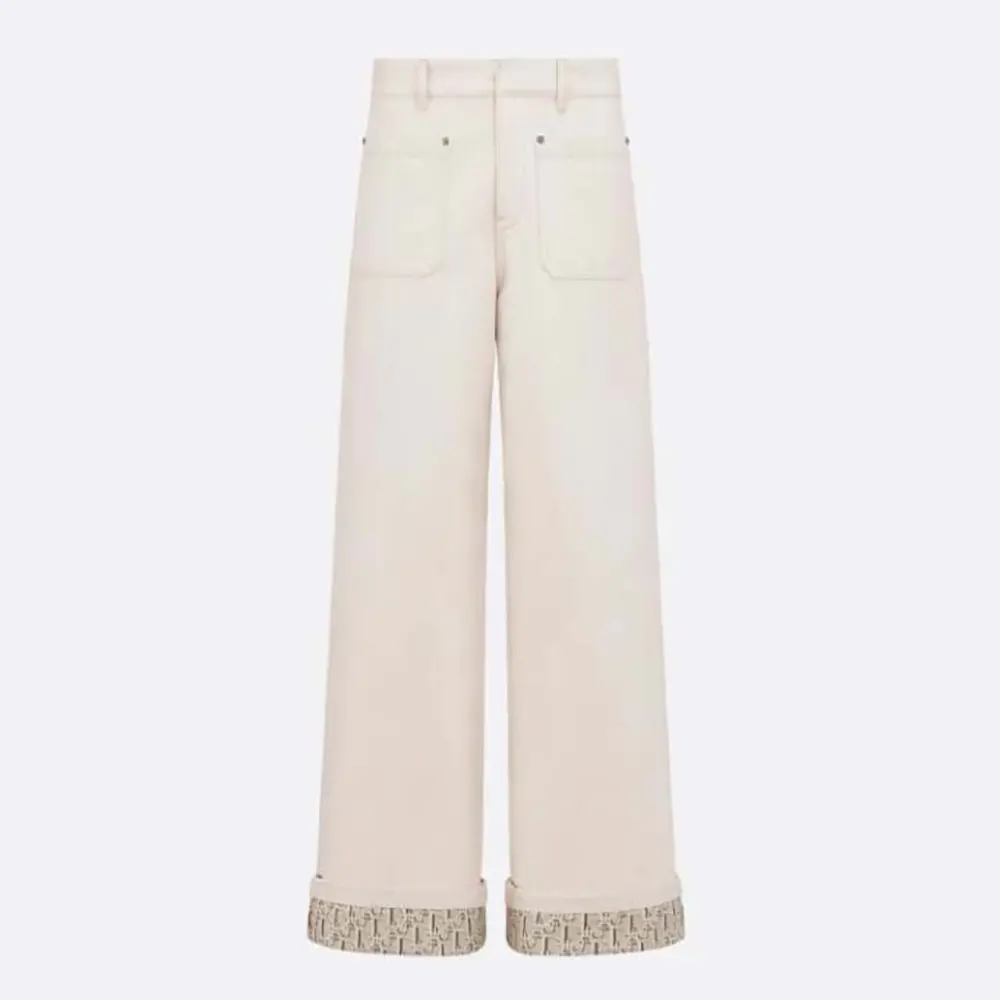 Dior Women Flared Jeans Ecru Cotton Denim with Dior Oblique Interior