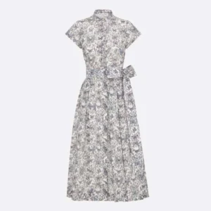 Dior Women Mid-Length Dress with Tied Belt White Cotton Muslin 521D07A3A48