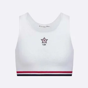 Dior Women Vibe Cropped Tank Top White Technical Mesh with Three-Tone Signature