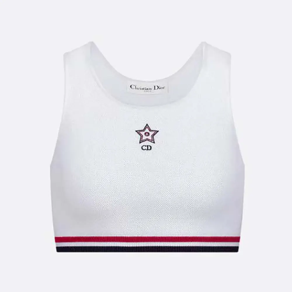 Dior Women Vibe Cropped Tank Top White Technical Mesh with Three-Tone Signature