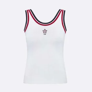 Dior Women Vibe Tank Top White Technical Mesh with Three-Tone Signature