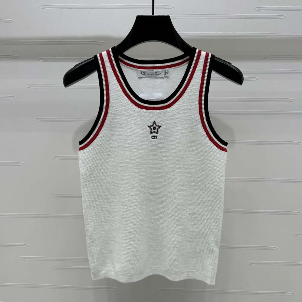 Dior Women Vibe Tank Top White Technical Mesh with Three-Tone Signature