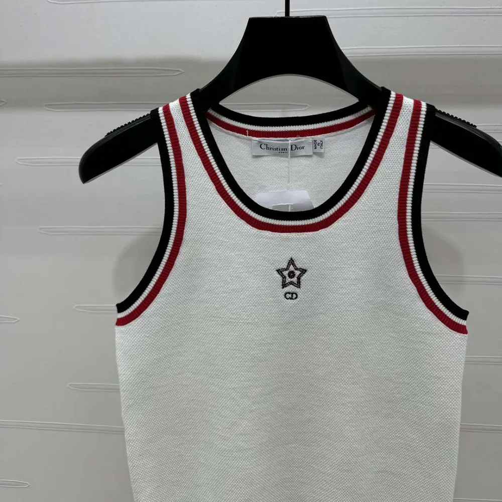 Dior Women Vibe Tank Top White Technical Mesh with Three-Tone Signature