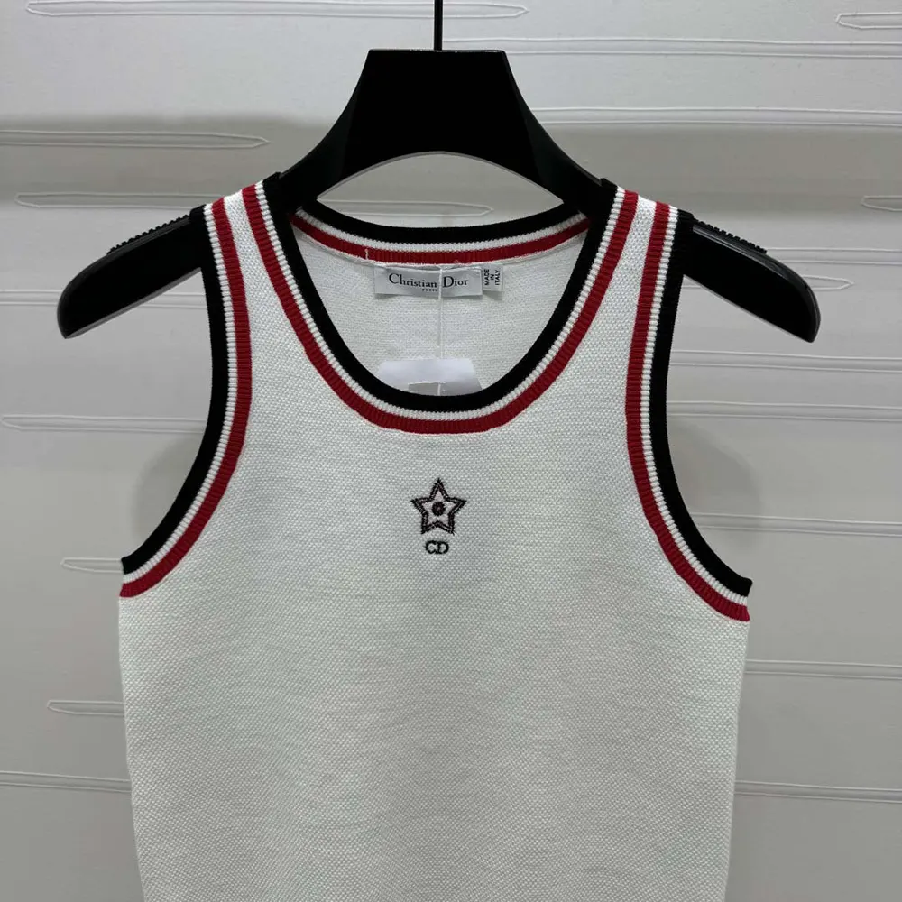 Dior Women Vibe Tank Top White Technical Mesh with Three-Tone Signature