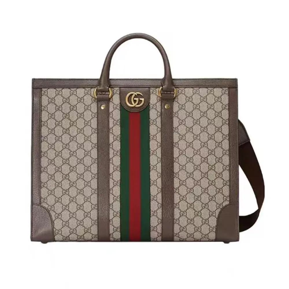Gucci GG Unisex GG Supreme Monogram Textured Dollar Calfskin Web Large Ophidia Tote Bag