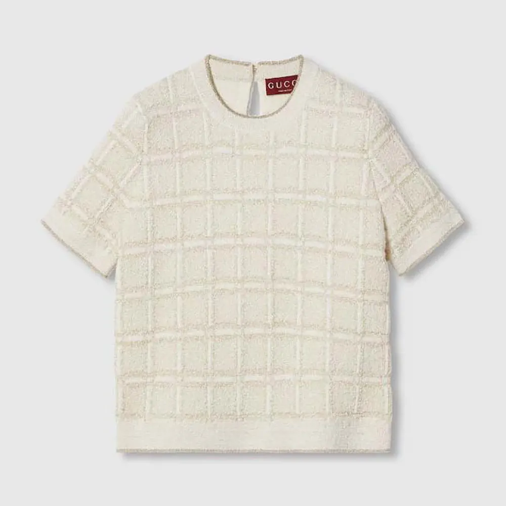 Gucci Women Wool and Lame Check Jacquard Top 811552XKEDI9237