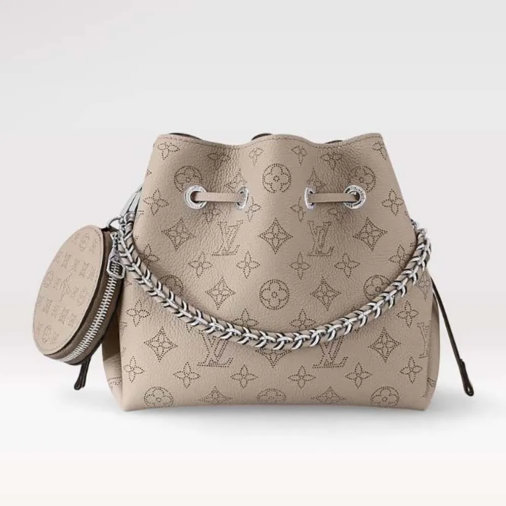 Louis Vuitton LV Women Bella Bucket Bag in Mahina Calfskin Leather-Gray M57201