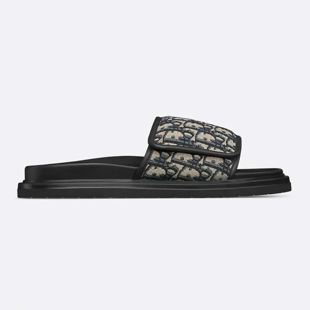 Dior Unisex Aqua Sandal Beige and Black Dior Oblique Jacquard