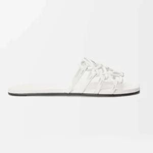 Loewe Women Petal Anagram Slide in Soft Calfskin-White
