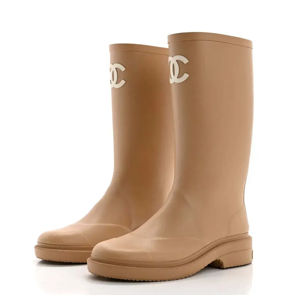 Chanel Women Caoutchouk CC High Boots-Sandy