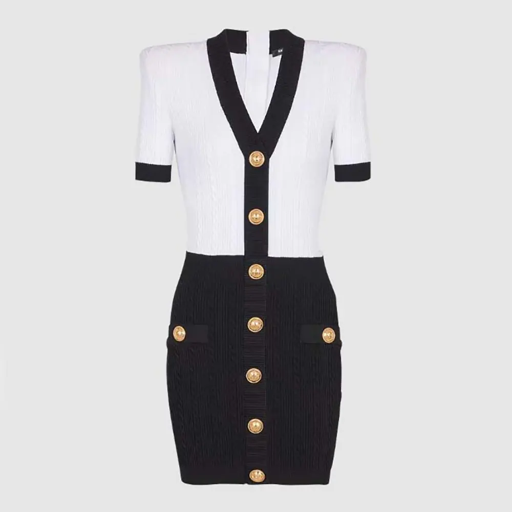 Balmain Women Two-Tone Cable-Knit Bodycon Dress FF1R6033KI50