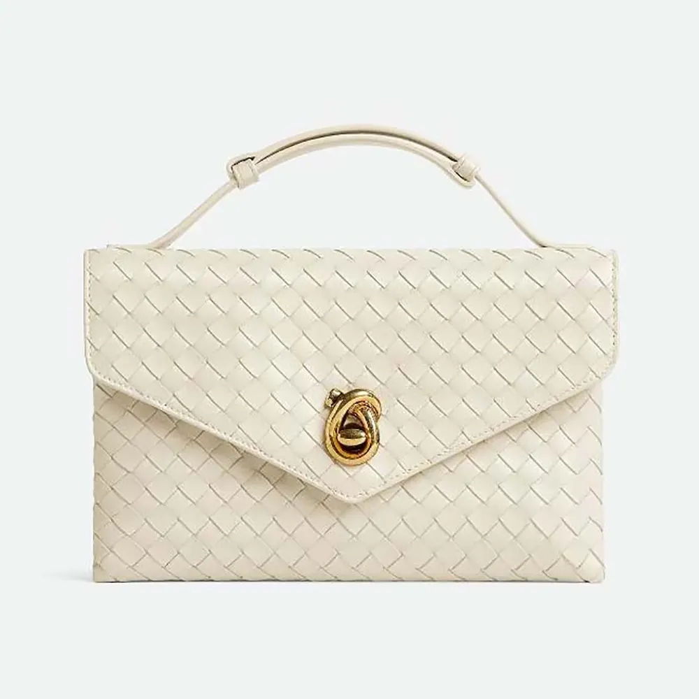 Bottega Veneta Women Knot Lock in Intrecciato Piccolo Leather-White