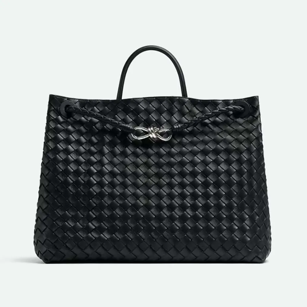 Bottega Veneta Women Large Andiamo in Lambskin Leather-Black/Silver