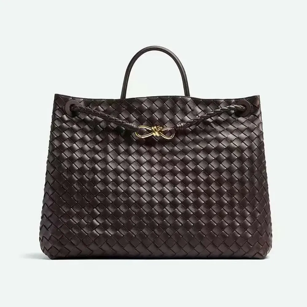Bottega Veneta Women Large Andiamo in Lambskin Leather-Chocolate Brown