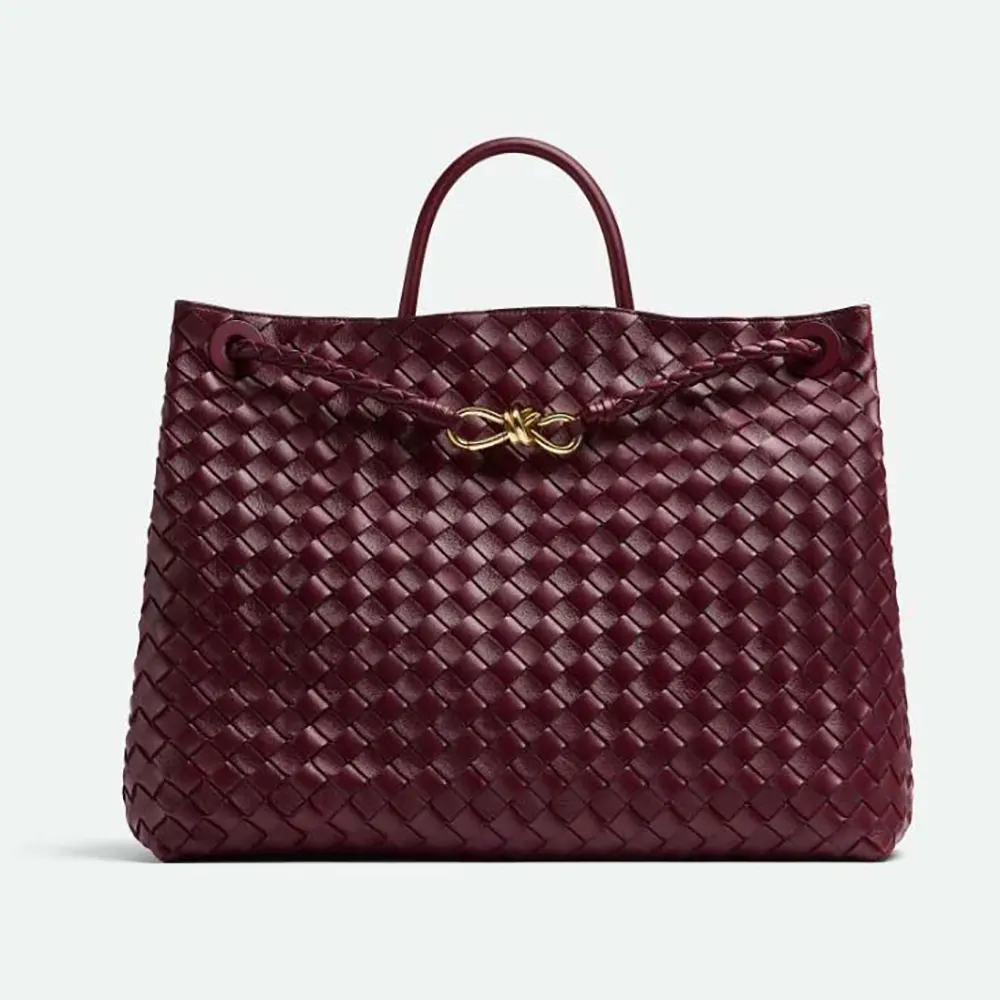 Bottega Veneta Women Large Andiamo in Lambskin Leather-Maroon