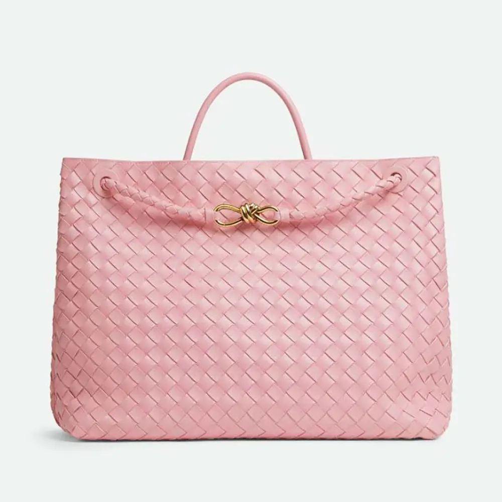 Bottega Veneta Women Large Andiamo in Lambskin Leather-Pink