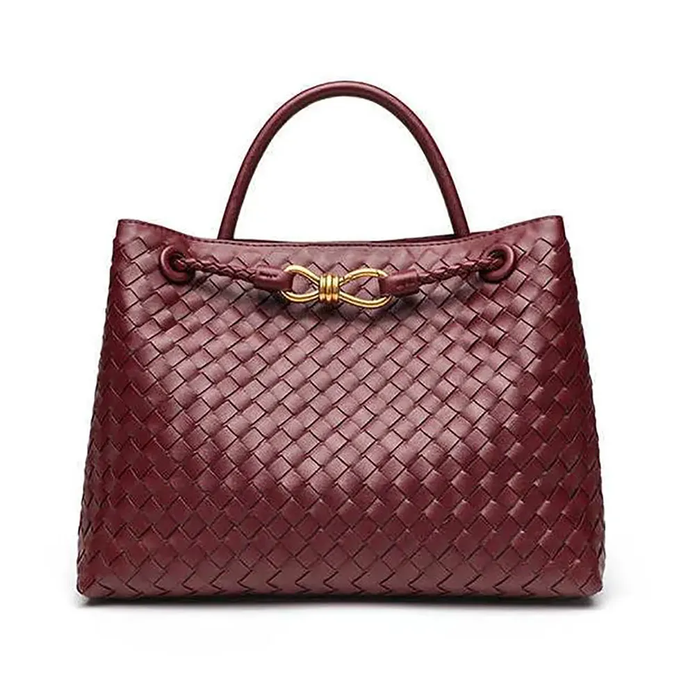 Bottega Veneta Women Medium Andiamo in Supple Intrecciato Leather-Maroon