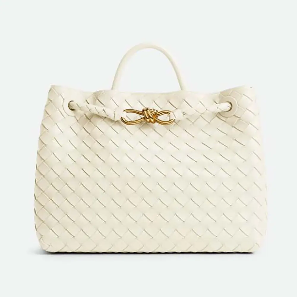 Bottega Veneta Women Medium Andiamo in Supple Intrecciato Leather-White
