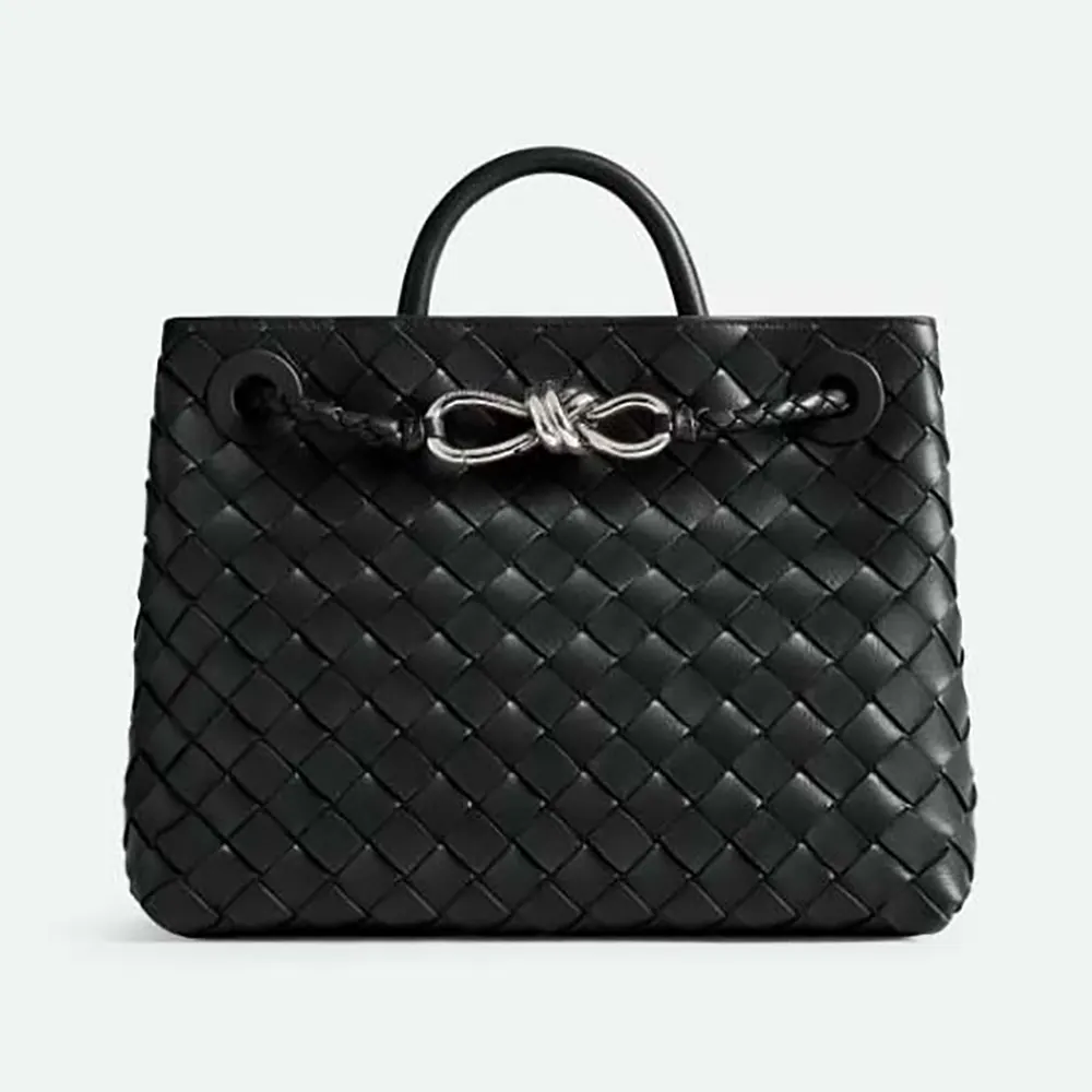 Bottega Veneta Women Small Andiamo Intrecciato Leather Top Handle Bag-Black/Silver