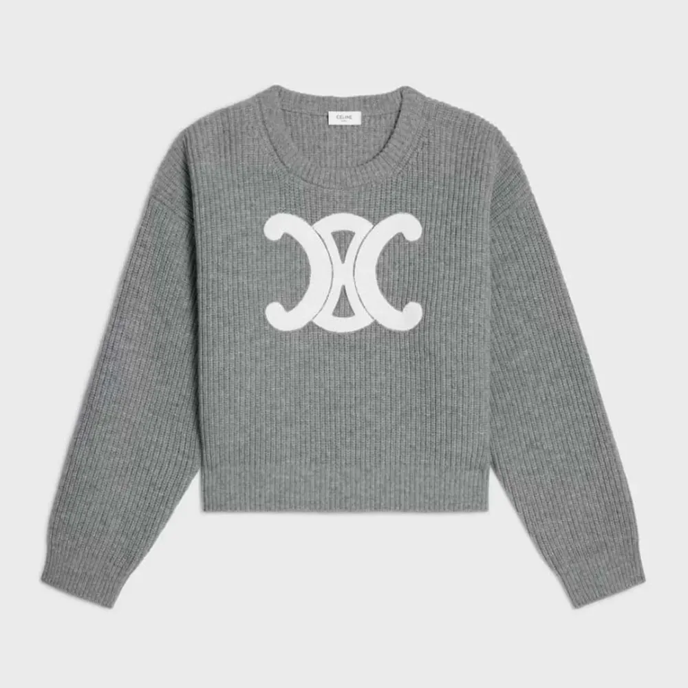 Celine Women Crew Neck Sweater In Ribbed Wool RY0GS423P