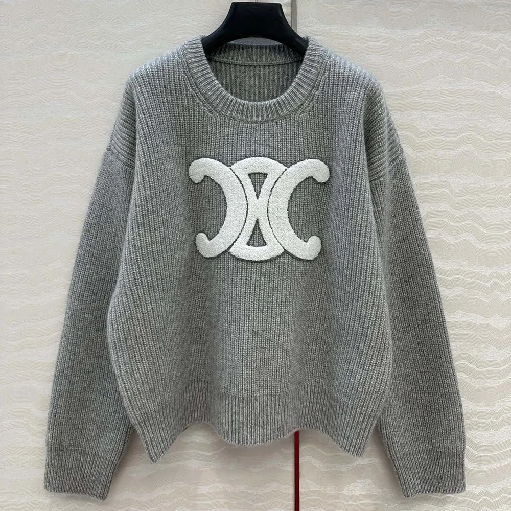 Celine Women Crew Neck Sweater In Ribbed Wool RY0GS423P