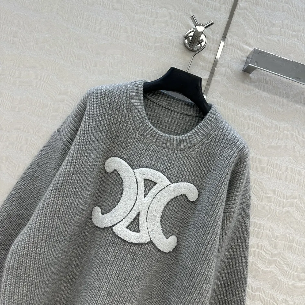 Celine Women Crew Neck Sweater In Ribbed Wool RY0GS423P