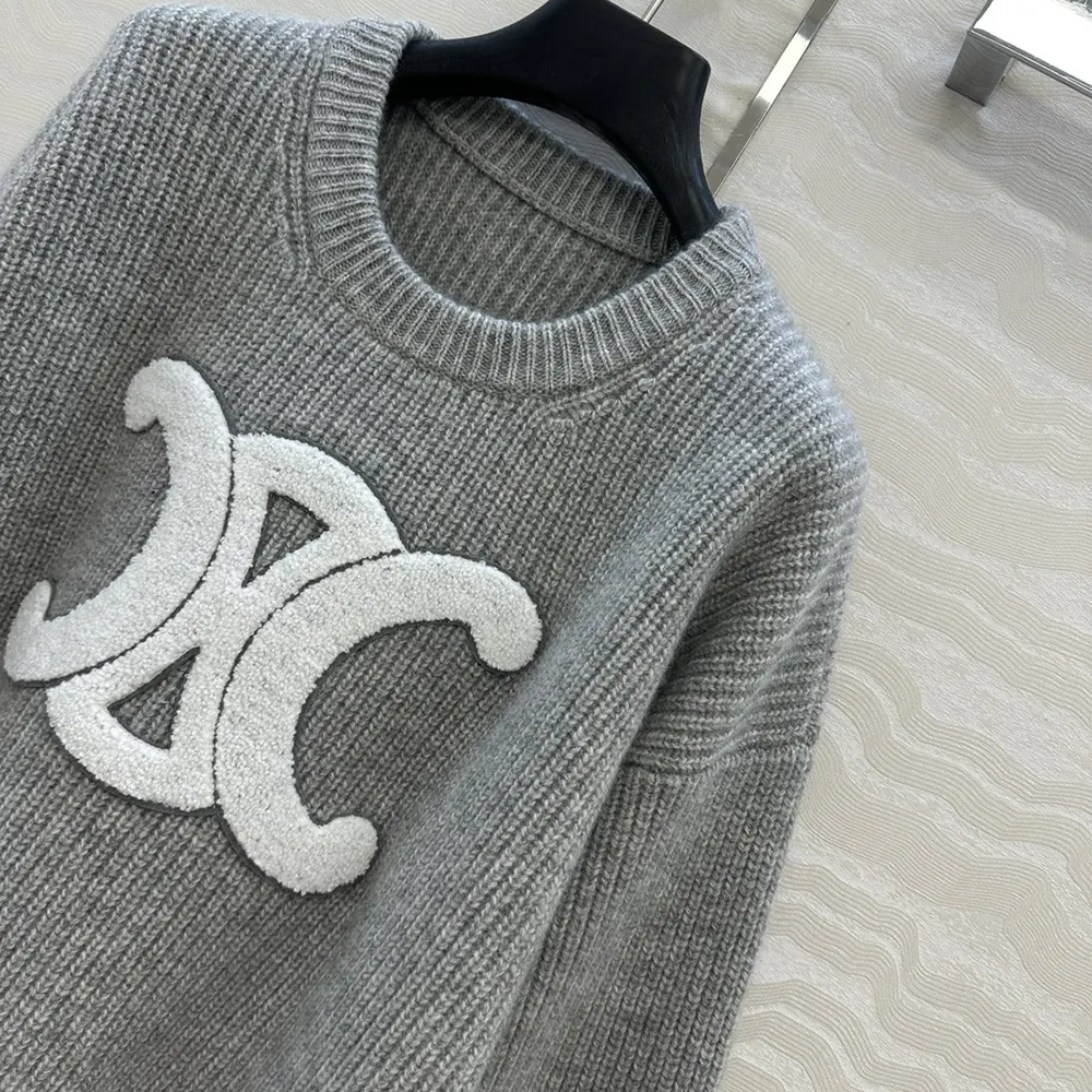 Celine Women Crew Neck Sweater In Ribbed Wool RY0GS423P