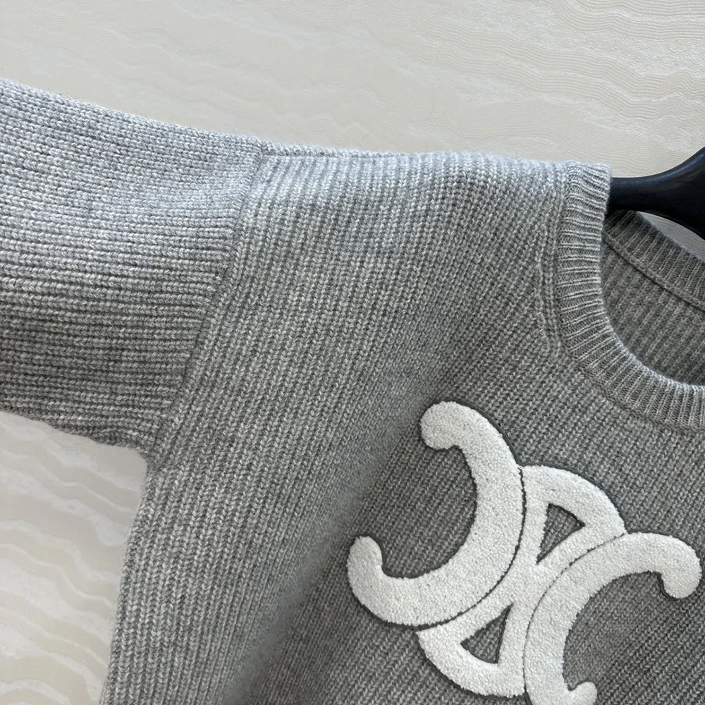 Celine Women Crew Neck Sweater In Ribbed Wool RY0GS423P