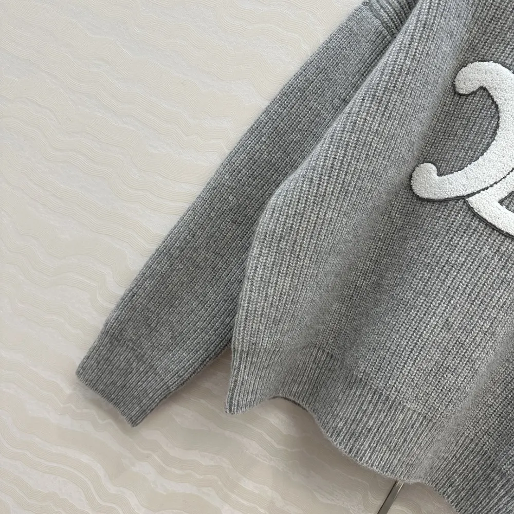 Celine Women Crew Neck Sweater In Ribbed Wool RY0GS423P