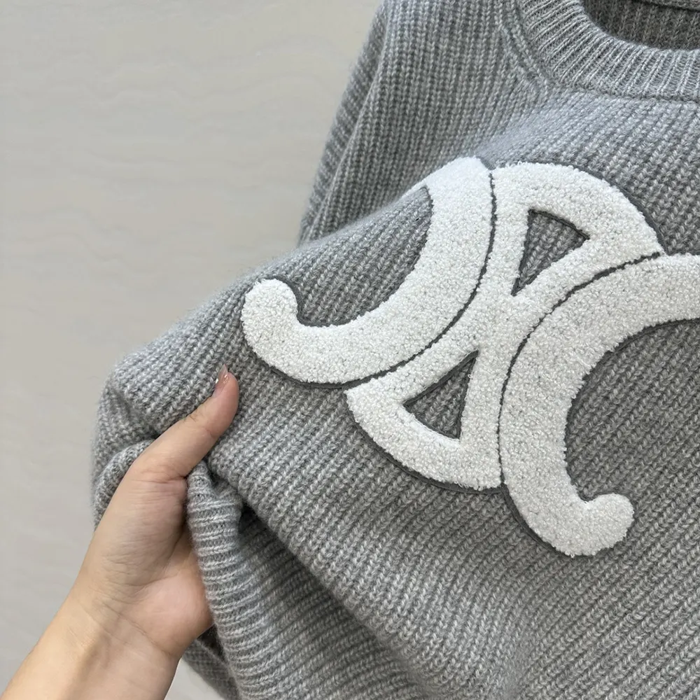 Celine Women Crew Neck Sweater In Ribbed Wool RY0GS423P