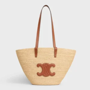 Celine Women Medium Supple Celine Classic Panier In Raffia And Calfskin