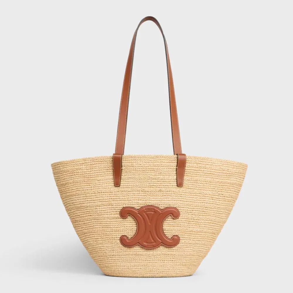 Celine Women Medium Supple Celine Classic Panier In Raffia And Calfskin