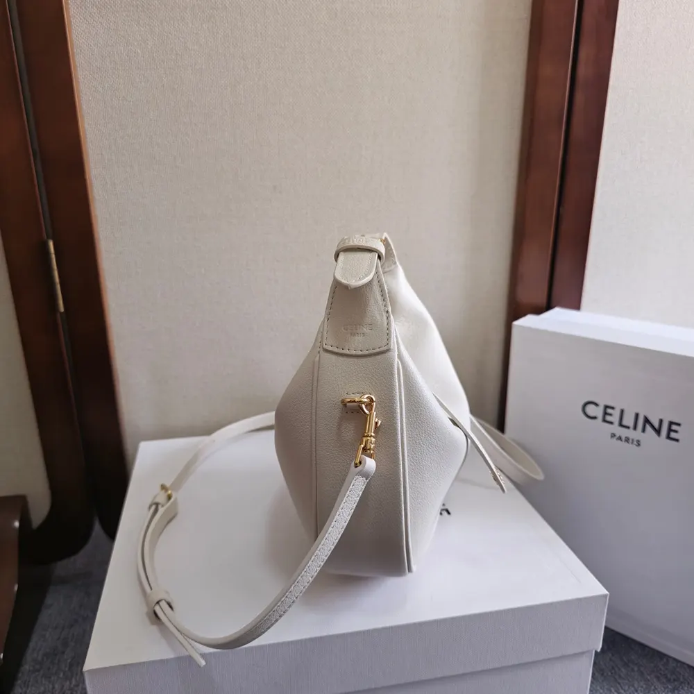 Celine Women Teen Celine Lulu in Grained Calfskin-White