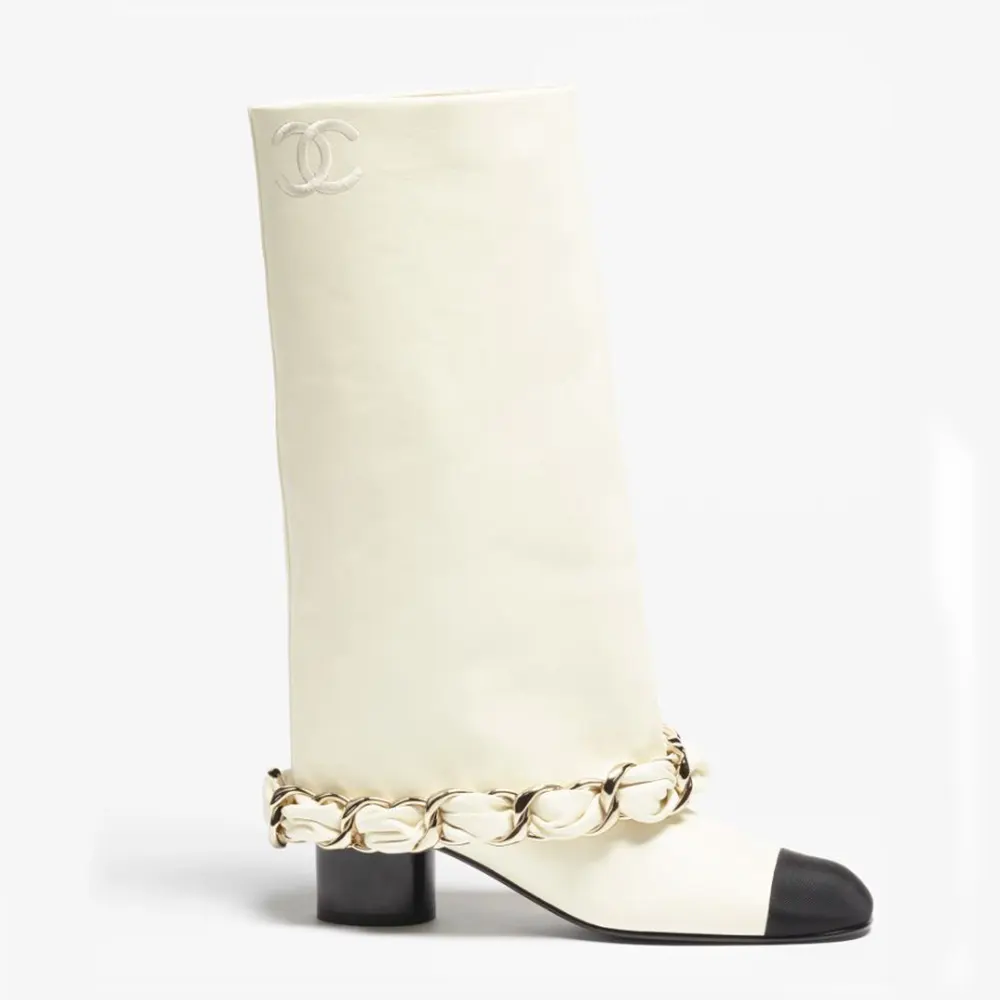Chanel Women High Boots Lambskin Grosgrain-White G46677