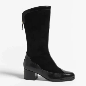 Chanel Women High Boots Suede Calfskin Lambskin-Black