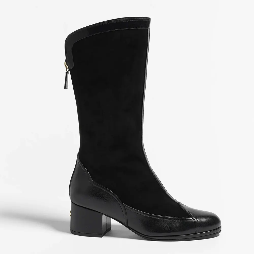 Chanel Women High Boots Suede Calfskin Lambskin-Black