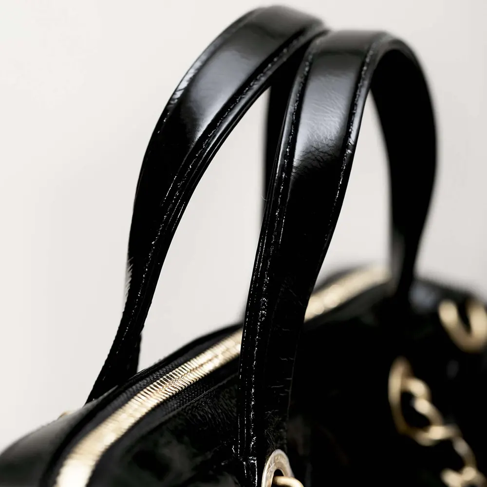 Chanel Women Large Bowling Bag Patent Crumpled Calfskin Gold Tone Metal