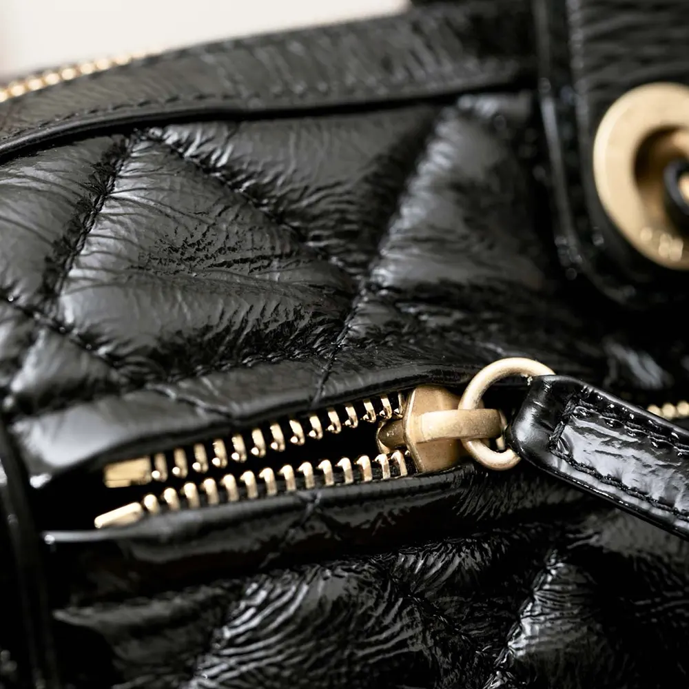 Chanel Women Large Bowling Bag Patent Crumpled Calfskin Gold Tone Metal