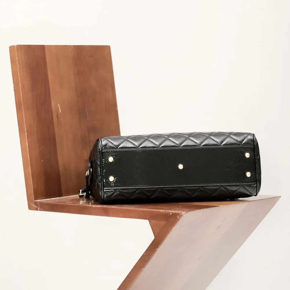 Chanel Women Large Bowling Bag Patent Crumpled Calfskin Gold Tone Metal