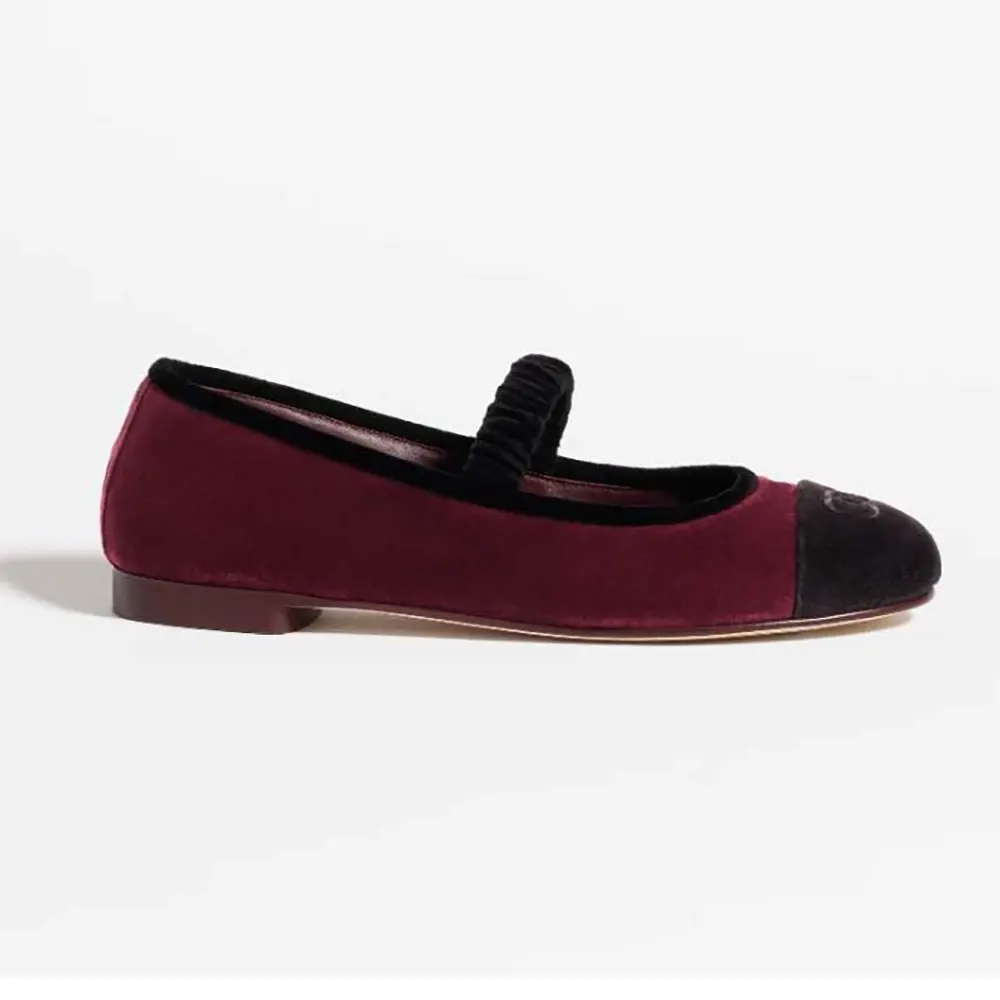 Chanel Women Mary Janes Velvet Maroon G46542