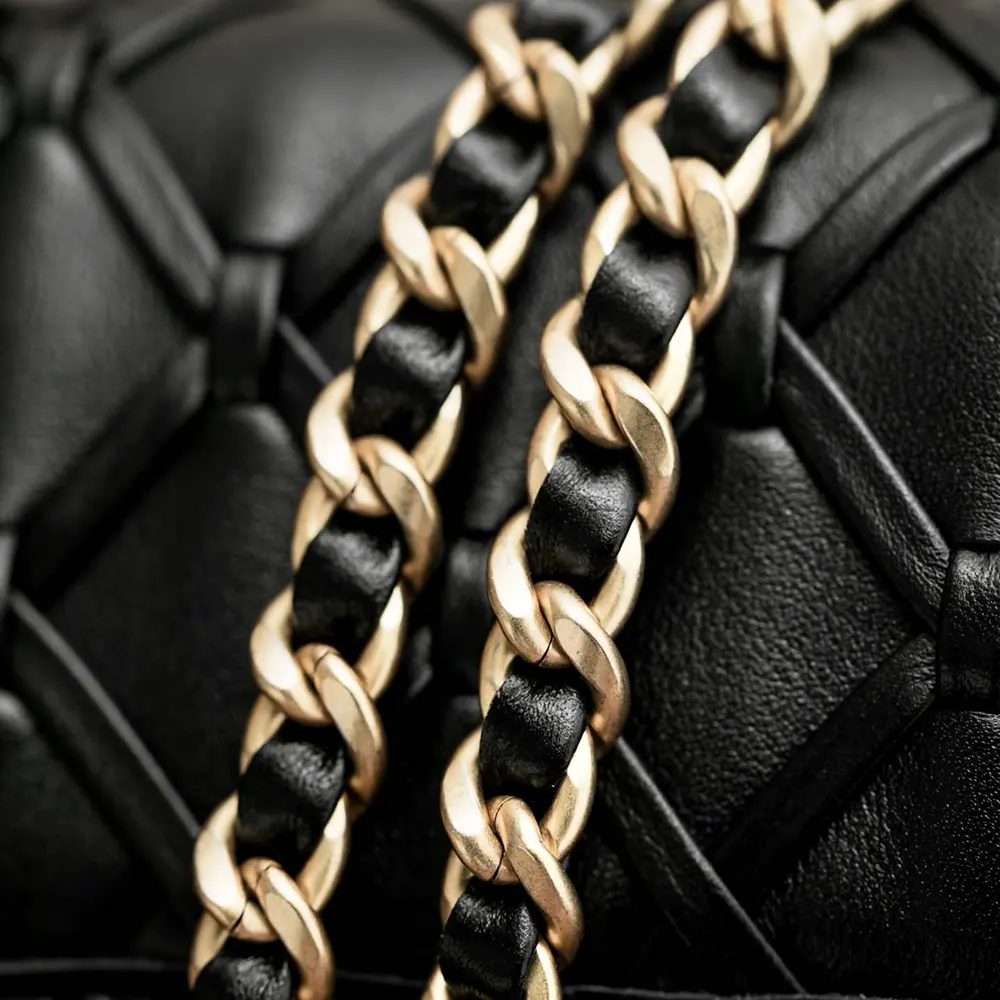 Chanel Women Mini Flap Bag Metallized Braided Calfskin Gold Tone Metal-Black