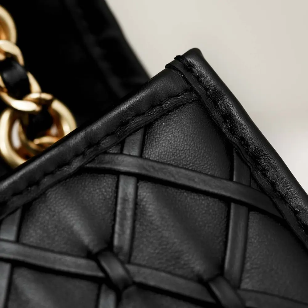 Chanel Women Mini Flap Bag Metallized Braided Calfskin Gold Tone Metal-Black