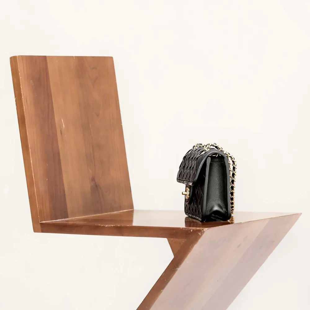 Chanel Women Mini Flap Bag Metallized Braided Calfskin Gold Tone Metal-Black