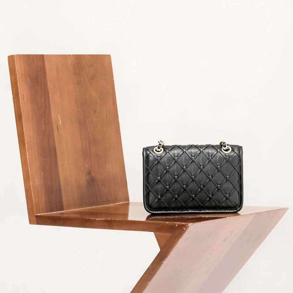 Chanel Women Mini Flap Bag Metallized Braided Calfskin Gold Tone Metal-Black