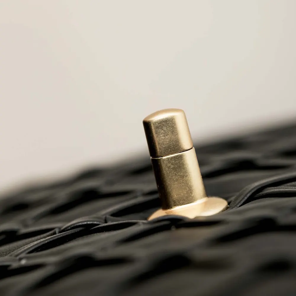 Chanel Women Mini Flap Bag Metallized Braided Calfskin Gold Tone Metal-Black