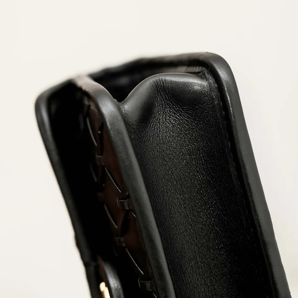 Chanel Women Mini Flap Bag Metallized Braided Calfskin Gold Tone Metal-Black