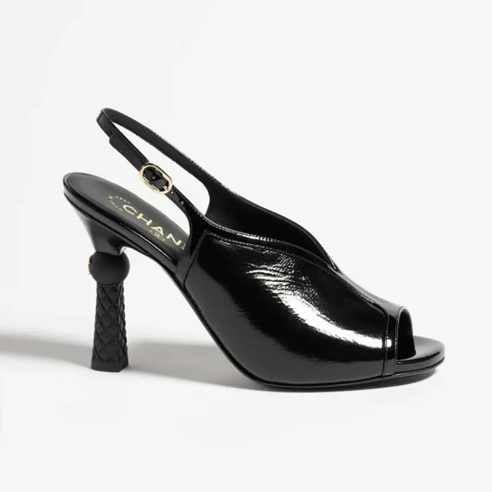 Chanel Women Sandals Shiny Crumpled Calfskin Calfskin-Black
