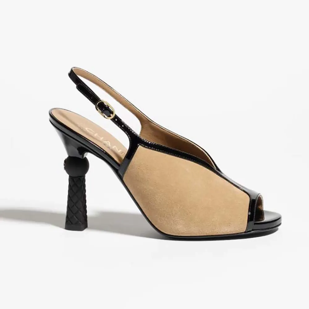 Chanel Women Sandals Suede Calfskin Patent Calfskin-Brown