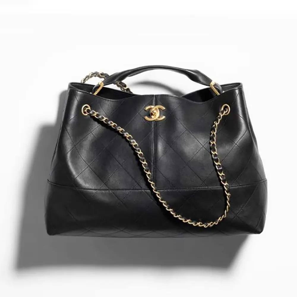 Chanel Women Shopping Bag Calfskin Gold Tone Metal AS5657