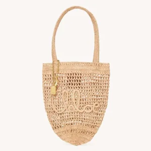 Chloe Women Small Summer Banana Tote Bag in Raffia-Sandy
